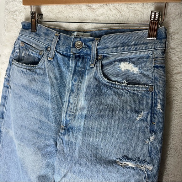 Agolde 90s Jeans Distressed Mid Rise Baggy Fit Button Fly Denim 25 Straight Leg - Picture 9 of 11